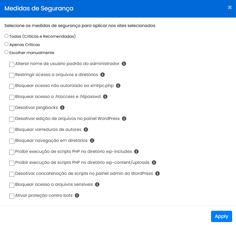 Tela para ativar medidas de segurança do Softaculous no WordPress