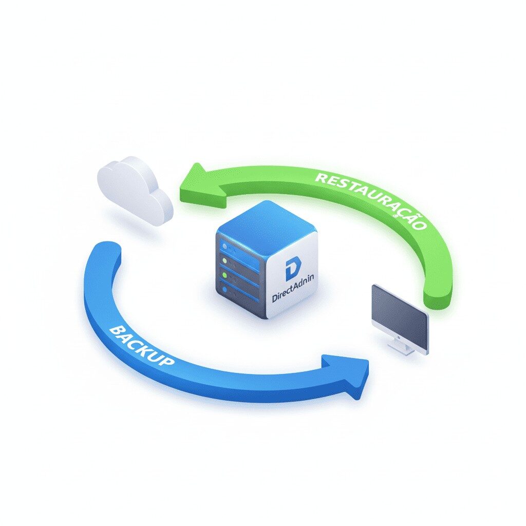 Processo de criação de backup no DirectAdmin com ícones de servidor e nuvem.