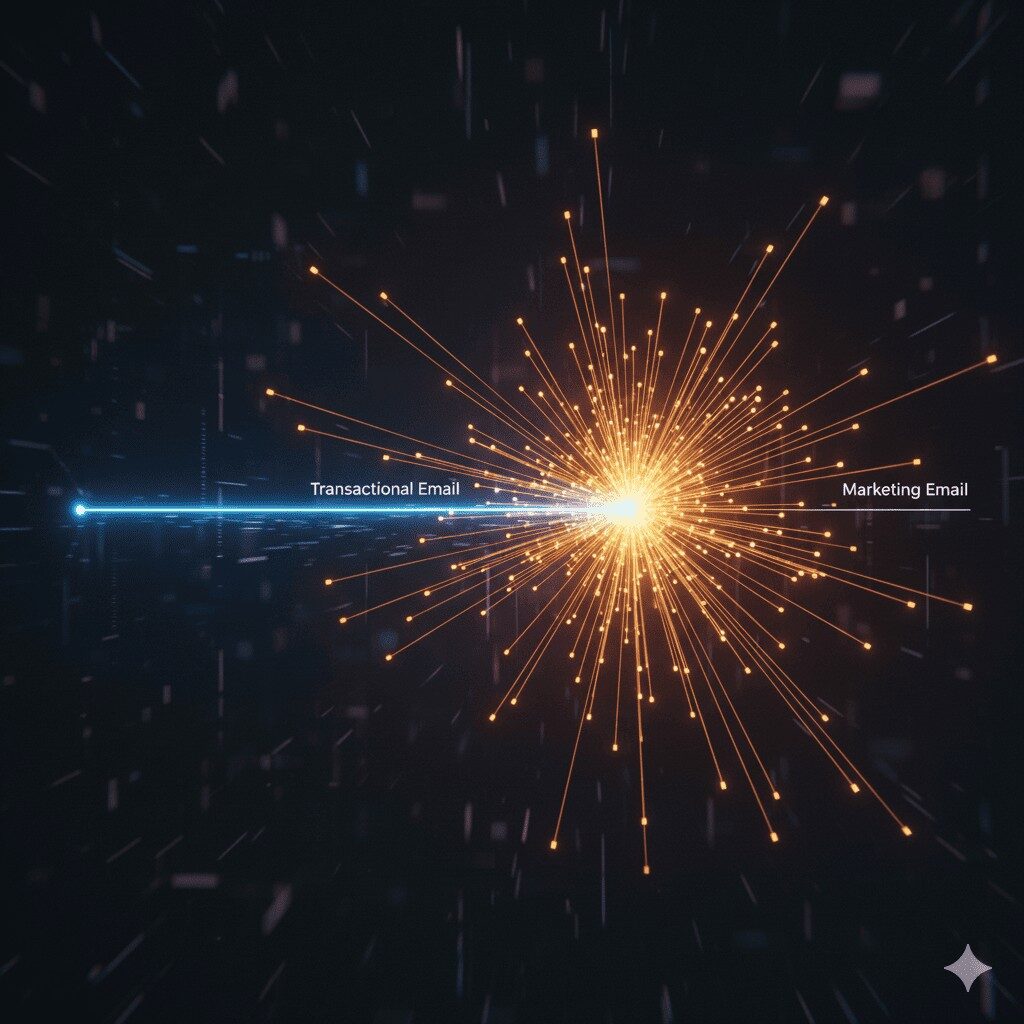 Diagrama comparando e-mail transacional e e-mail marketing.