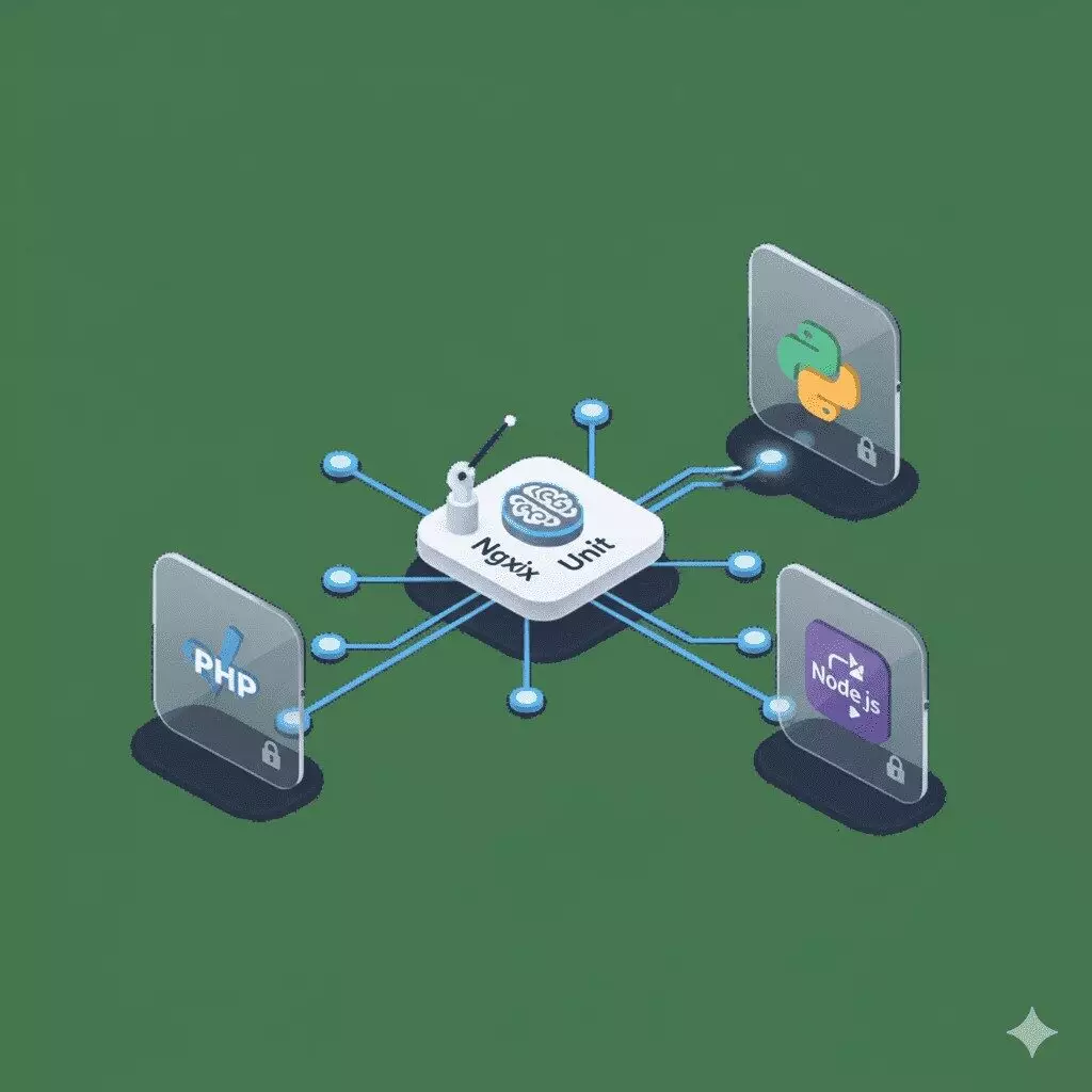 Diagrama mostrando a arquitetura do DirectAdmin com Nginx Unit.